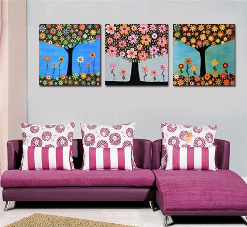 現代簡約幸福樹發財樹裝飾畫無框畫客廳臥室壁畫墻畫掛畫三聯組畫